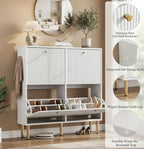 Nicetree White Shoe Cabinet for Entryway, 4 Flip Drawers Shoe Storage Cabinet with Tiered Fluted Design, Slim Narrow Shoe Rack for Small Spaces, 9.5" Deep Shoe Organizer with Metal Legs - Image 3
