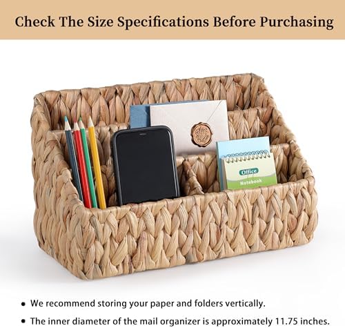 DINGTAI Natural Farmhouse Desk Organizers and Storage, Large Countertop Mail Holder, Tabletop Organizer (Water Hyacinth) - Image 6