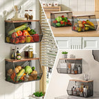 2 Tier Fruit Basket for Kitchen Counter, Stackable Onion and Potato Storage Basket, Wall Mounted Wire Basket with Wood Lid, Hanging Kitchen Storage Vegetable Organizer, 11.8 x 7.1 x 8.6 Inch - Image 5