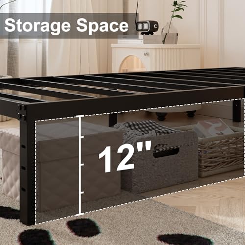 Maenizi 14 Inch XL Twin Bed Frame with White Fabric Cover, Heavy Duty Metal Twin XL Platform Bed Frame, No Box Spring Needed, Support Up to 2500 lbs, Easy Assembly, Noise Free, Black - Image 5