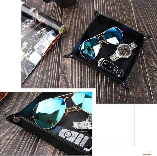 Luxspire PU Valet Tray for Key Coin Phone Jewelry Wallet, S, Black - Image 7