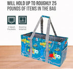 Extra Large Utility Tote Bag - Oversized Collapsible Reusable Wire Frame Rectangular Canvas Basket With Two Exterior Pockets For Beach, Pool, Laundry, Car Trunk, Storage - Camping - Image 5