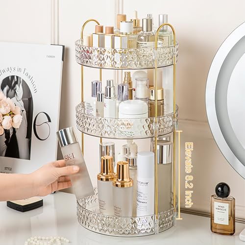 Large Capacity Rotating Makeup Organizer Perfume Stand Holder, 3 Tier Clear - Image 3
