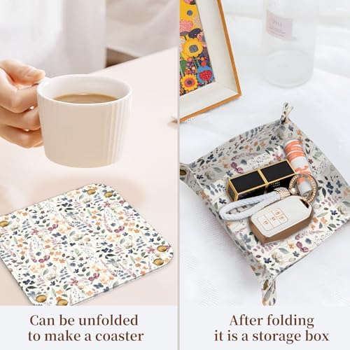 PU Leather Jewelry Valet Tray, Portable Catchall Tray for Keys, Wallet, Watch, Travel Organizer for Nightstand Desk Entryway Home Decor Gift for Women Men Boho Leaf - Image 3