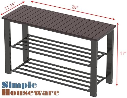 Simple Houseware Wooden Top Shoe Rack Bench for Entryway, Dark Brown - Image 3