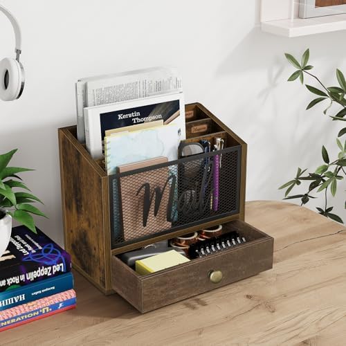YINMIT Mail Organizer Countertop, 3-Slot Small Desk Organizer with Drawer - Image 4