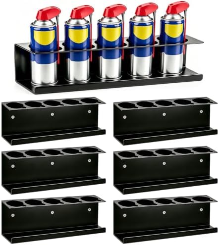 6 Pack Wall-Mounted Spray Bottle Holder, Heavy-Duty Steel Black Aerosol Can Storage Rack with 30 Holes, Spray Paint Can Organizer for Garage, Shop, Home, Tool Trailer & Service Truck by StorageRacks