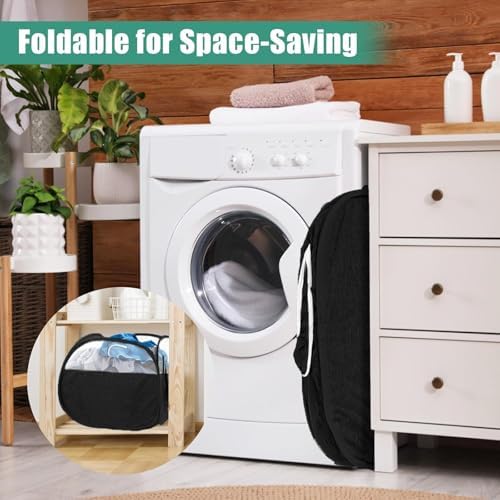 Collapsible Laundry Baskets, Tear Proof Pop Up Laundry Hamper with Large Capacity, Sturdy Foldable Laundry Basket, Easy to Carry Laundry Hamper for Home, Laundry Room, Bedroom, Dorm, Travel Black - Image 4