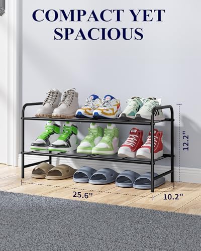 Kitsure Stainless Steel Shoe Rack Organizer, 25.6" Wide - 2 Tier, Black | Sturdy Shoe Rack for Closet and Entryway, Free Standing Shoe Shelf, Closet Organizers and Storage - Image 2