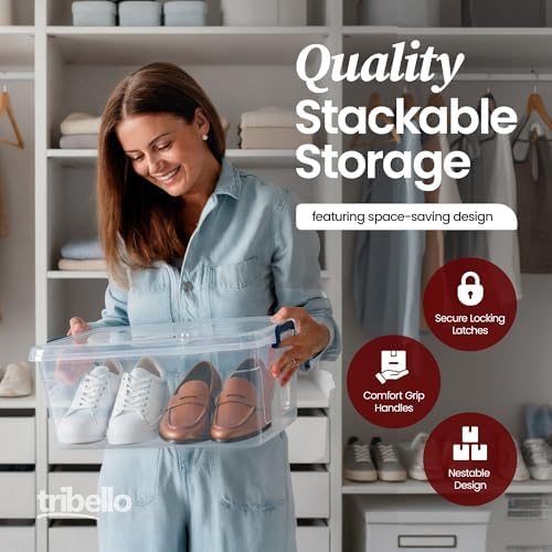 Tribello Plastic Storage Bins with Lids, Clear Stackable Storage Containers - 16 Qt - 2 Pack - Image 3