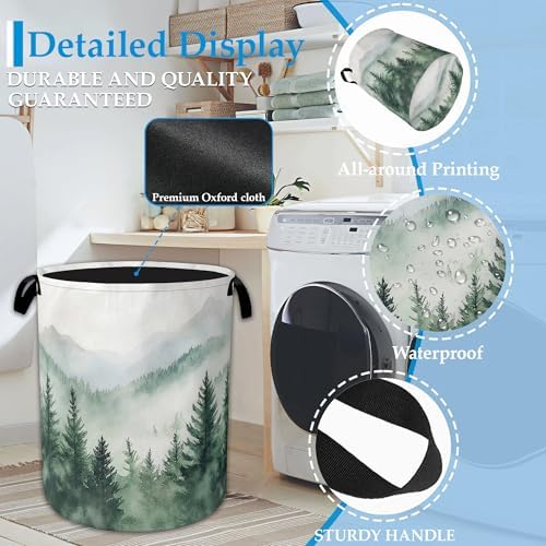 Misty Forest Large Storage Basket Collapsible Laundry Basket Oxford Storage Bin for Gift Baskets Bedroom Clothes Hamper 16" X 20.8" - Image 3