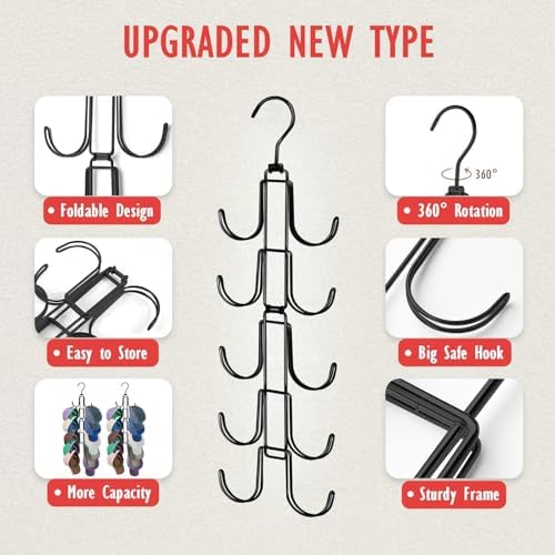 Hat Organizer for Closet: Collapsible Caps Rack with 10 Large Hooks - Image 3