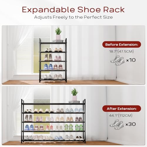 Bumusty 5 Tier Long Expandable Shoe Rack for Closet, Black - Image 3