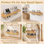 Wooden Shoe Rack Storage Organizer Floating Shoe Shelves Holds 3 Pairs - Image 6