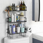 FLOLXNB Over The Toilet Storage Shelf, 3-Tier Bathroom Storage Organizer Upgrade Punch-Free Toliet Storage Shelf, Home Storage Rack with Hooks Shelf,Black by FLOLXNB