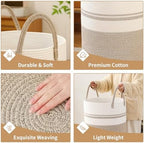 Laundry Basket Hamper Tall Rope Storage Woven for Blanket toys Dirty Clothes in Living Room Bathroom Bedroom (Brown&White, 80L/21.3Gal) - Image 3