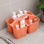 Plastic Portable Shower Caddy Basket with Handle, 3 Compartments, Orange - Image 3