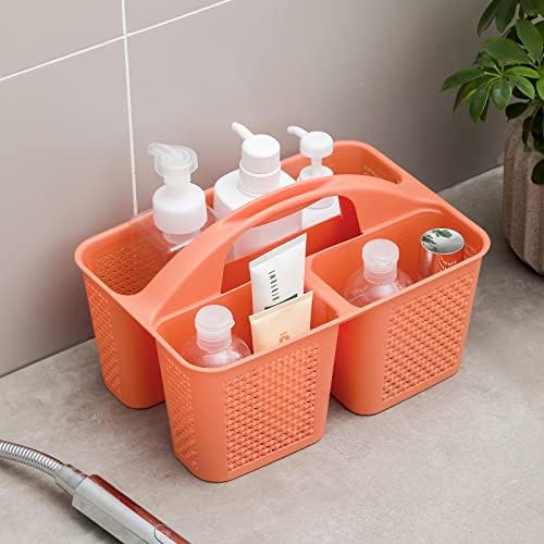 Plastic Portable Shower Caddy Basket with Handle, 3 Compartments, Orange - Image 3