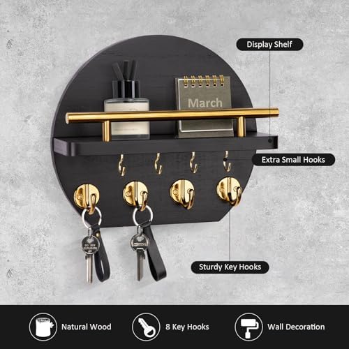 Nekon Key Holder for Wall, 9.8 Inch Round Wall Decor, Black - Image 2