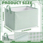 Hushee Green Gingham Basket Checkered Storage Collapsible Bin with Handles - Image 2