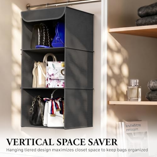 Simple Houseware 3 Shelf Hanging Closet Organizer, Dark Gray | 360° Rotating Dual Hooks, Top Support Metal Frame - Image 7