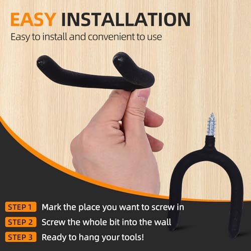 6 Pack Garage Storage System Steel U Hooks with Anti-Slip Coating Home Improvement and Organization Screw in Hooks Easy Wall Mounting Heavy Duty Bike and Ladder (Black, 6 Pack) - Image 6