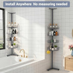 Standing Shower Caddy Corner, 4-Tier Adjustable Height Bathroom Organizer, 6-Section Pole, Sturdy Floor Standing Shelf for Shower – No Drilling, No Spring Tension (Gray) - Image 7