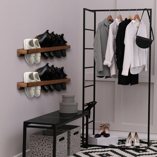 Wenqik 2 Pcs Wall Mounted Wooden Shoe Rack Wood Wall Hanging, Burnt Wood - Image 6