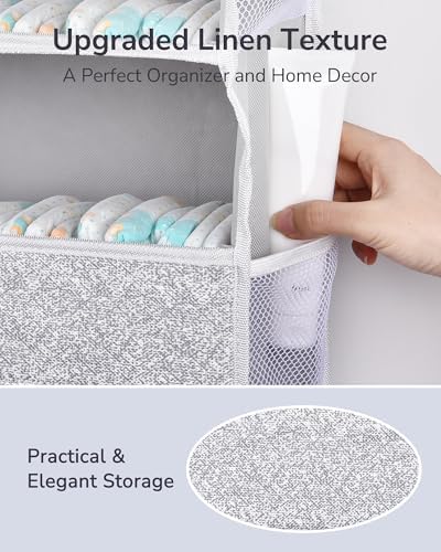 ULG 1 Pack Over Door Organizer with 5 Large Pockets 10 Mesh Side Pockets, Upgraded Linen Texture Over The Door Storage, 44 lbs Weight Capacity Hanging Storage Organizer, Light Gray - Image 5
