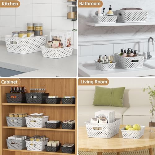 MaxGear 3 Pack Plastic Storage Baskets, Small, White - Image 5
