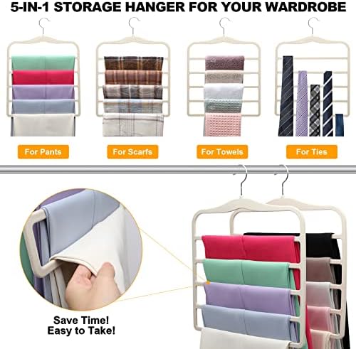 Closet Organizers and Storage, 5 Pack Velvet Pants-Hangers-Space-Saving | Non Silp 5 Tier Clothes-Hanger for College-Dorm-Room-Essentials, Closet-Storager for Jeans Scarf Hanger, Home Organization - Image 3
