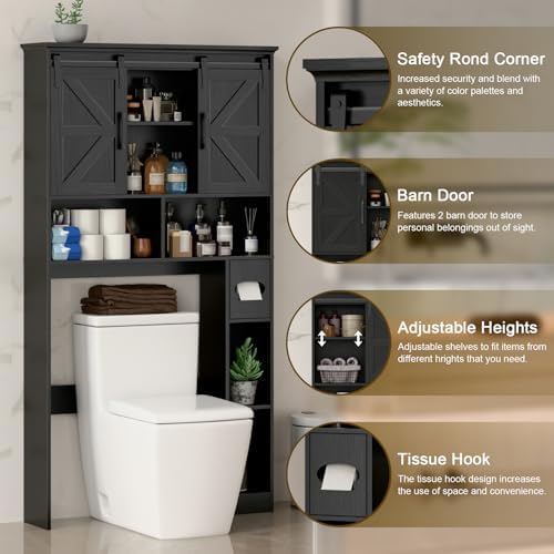 Halitaa Toilet Rack with 2 Sliding Barn Doors, Black - Image 5