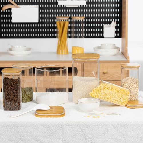 D2scrma 115oz Airtight Glass Square Storage Canister with Bamboo Lid Set of 2(3400ml*2) Large Storage Container Gallon Glass Jars, for Sugar, Flour, and Coffee bean (with Black Lable) - Image 6