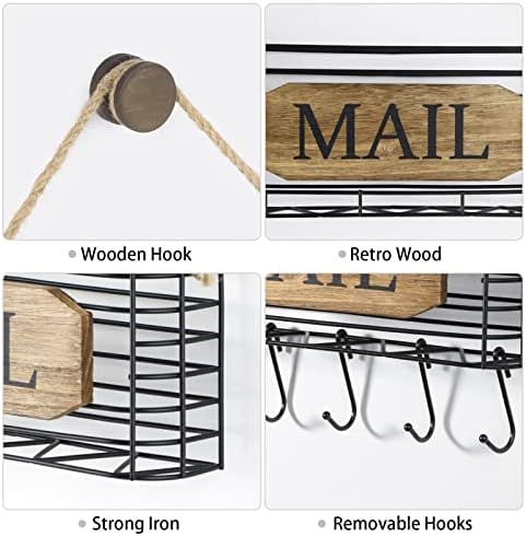 SRIWATANA Mail Organizer Wall Mount, 5 Key Hooks, Small, Carbonized Black - Image 5