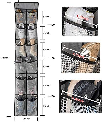 KEEPJOY Over The Door Shoe Organizer 2 Pack,Mesh Pockets Hanging Shoe Rack Over The Door,Shoe Storage Closet with 4 Hooks,Washable and Breathable Fabic,Large Size 57.5×12.6inch(Grey) - Image 3