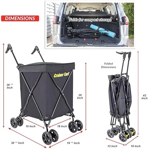dbest Products Cruiser Cart Urban 360 Folding Shopping Grocery Collapsible Laundry Basket on Wheels Foldable Utility Trolley Carrito de Compras - Image 4