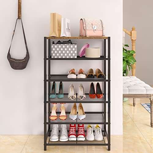 Yusong Shoe Rack Organizer, 6 Tier Industrial Shoe Storage Shelf, Narrow Sturdy Metal Shoe Shelves for Closet Entryway, Rustic Brown - Image 2