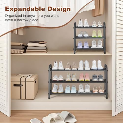 Expandable 3-Tier Shoe Rack for Closet & Entryway, Metal Shoe Organizer - Image 4