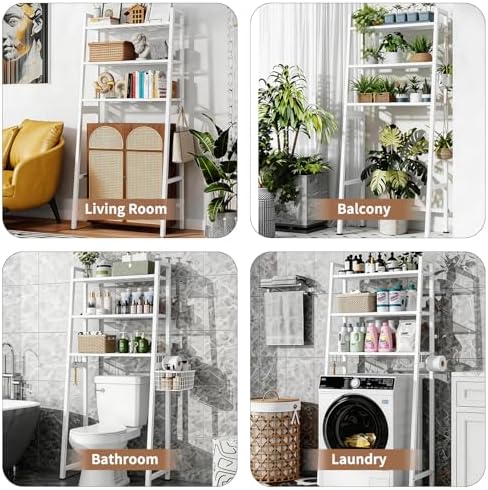 Over The Toilet Storage, Wooden 3-Tier Over-The-Toilet Rack Bathroom Space Saver Organizer, Freestanding Above Toilet with Toilet Paper Holder and Hooks (White) - Image 5