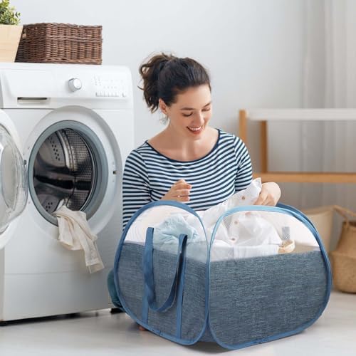 Collapsible Laundry Baskets, Tear Proof Pop Up Laundry Hamper with Large Capacity, Sturdy Foldable Laundry Basket, Easy to Carry Laundry Hamper for Home, Laundry Room, Bedroom, Dorm, Travel Blue - Image 2