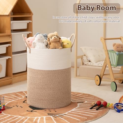 OIAHOMY 100L Nursery Hamper Laundry Basket Laundry Hamper Brown/White - Image 3