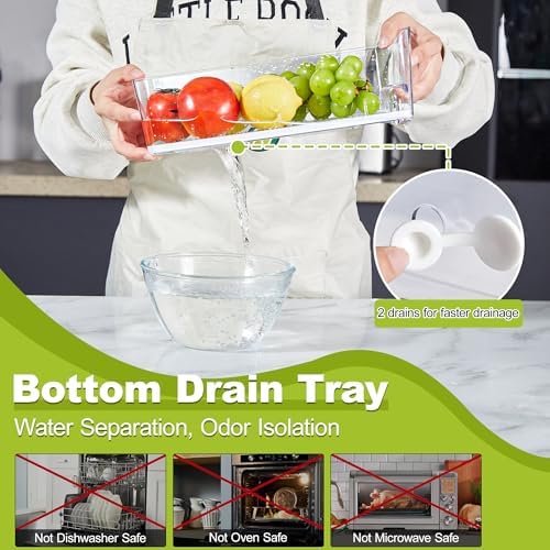 6-Pack Fridge Drawer Organizer, Pull-out Stackable Refrigerator Organizers and Storage, Clear Fruit Storage Containers Bins with Drain Tray for Kitchen Cabinet, Pantry Organization - Image 4
