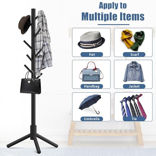 Wooden Coat Rack Free Standing with 8 Hooks 3 Adjustable Coat Tree,2 PCS - Image 6