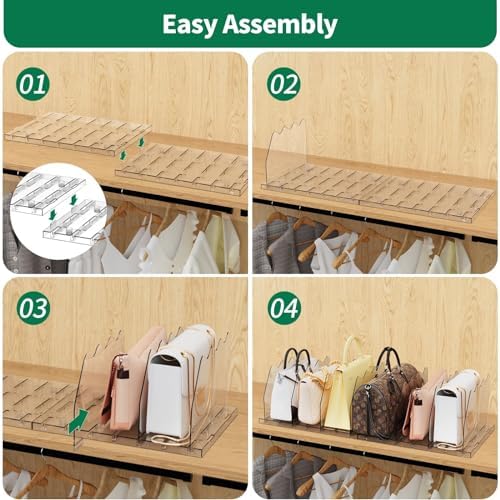 SPACEKEEPER Adjustable Shelf Divider for Closet, Clear Purse Organizers for Closet Acrylic Handbag Separators Storage Organizer Bookshelf Separator Dividers in Bedroom, Office - Image 7