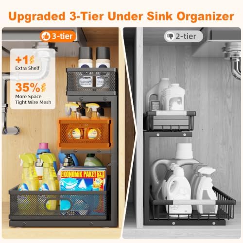 2 Pack 3 Tier Under Sink Organizer,Kitchen Cabinet Undersink Storage Drawer - Image 3