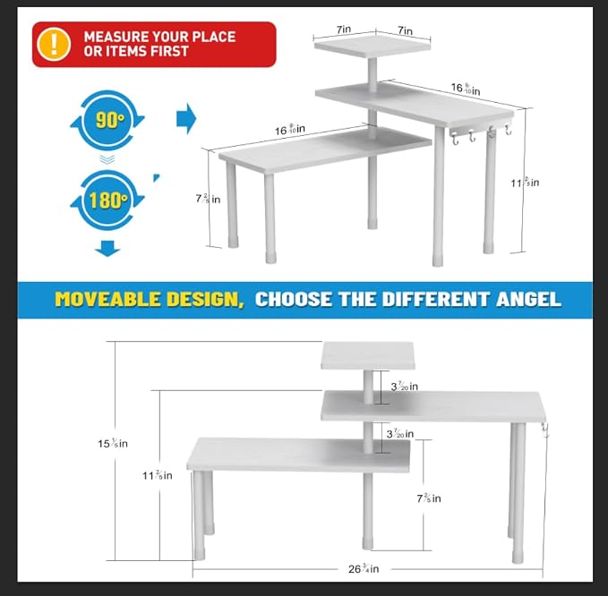 JayRex 3-Tier Bathroom Countertop Corner Shelf Organizer, White - Image 2