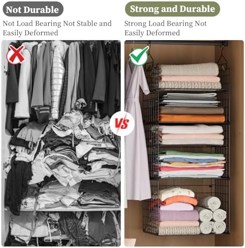 X-cosrack Closet Hanging Organizer Shelves - 5 Tier Wardrobe Organizers and Storage Bin, Hanging Organizer Shelves, Clothes Shelf with Adjustable Dividers for Bedroom Closet Sweater Shoes Handbag - Image 7