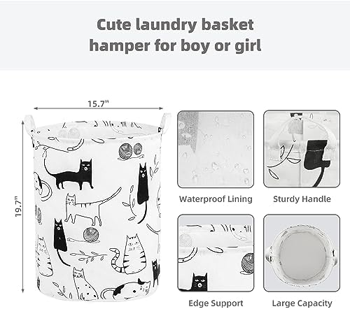 Foldable Baby Laundry Basket Hamper for Nursery Girl Boy kids Clothes laundry hamper basket Portable Tall Collapsible Cute Laundry Basket Organizer, Nursery Storage Basket with Handles (Animal Cats) - Image 2
