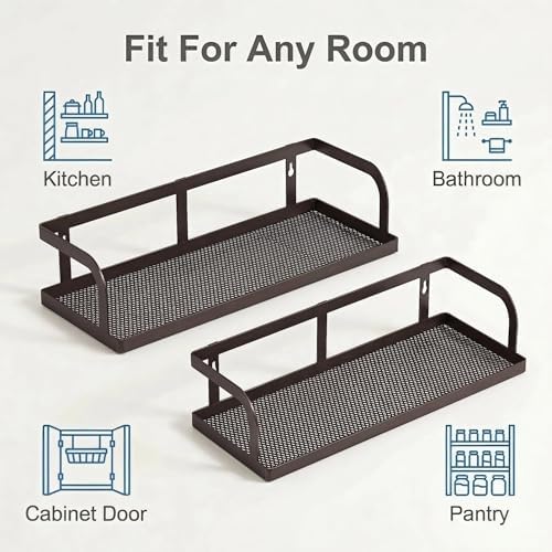 PUSDON 2-Pack 16.5" Extra Long Slim Hollowout Shower Caddy, Wall Mount Spice Rack & Bathroom Organizer, Mesh Bottom Cabinet Door Shelf Holds 50LBS - Vintage Bronze, Hollowout - Image 6