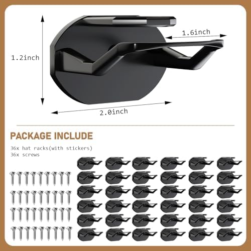 Niunuerga 36 Pack Adhesive Hat Hooks for Wall, Super Strong Hat Rack for Baseball Caps, Minimalist Hat Organizer Display for Home Decor, Hat Hangers Holder for Wall, Door, Closet, No Drilling (Black) - Image 4